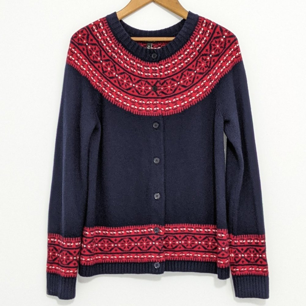 Talbots Fair Isle Cardigan Sweater, Lambs Wool Blend, Women's M